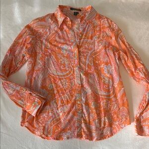 Ralph Lauren ultra lightweight soft Orange White Paisley Button-Down Shirt PL
